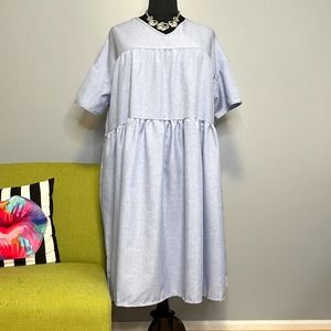 Misslook Blue Chambray Tired Tunic Midi Dress XXL